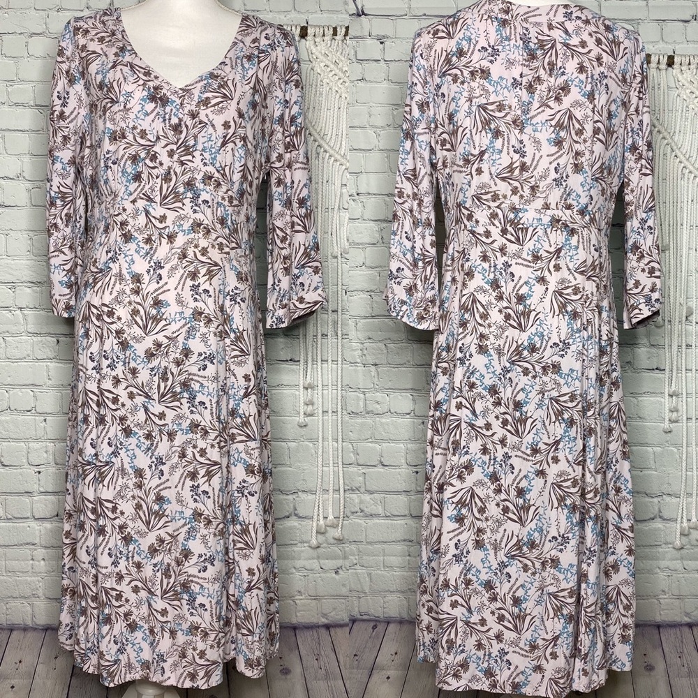 Floral boho midi dress with 3/4 sleeves